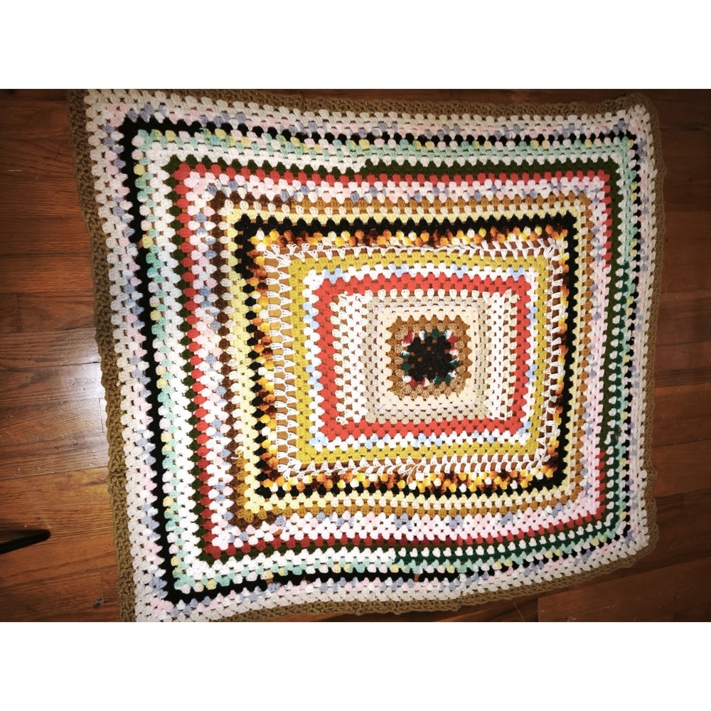 Multicolor Afghan Crochet Knit Granny Concentric Square Retro Lap Blanket Throw‎